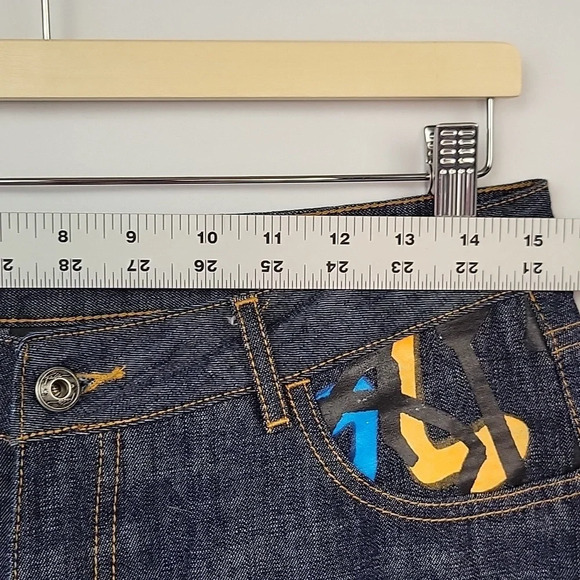 FUBU Collection Painted Crop Jeans Indigo Wash Size 9/10 - Picture 7 of 13